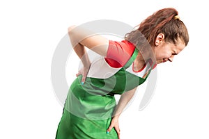 ÃÂ Woman retail sales worker or storekeeper suffering backache photo